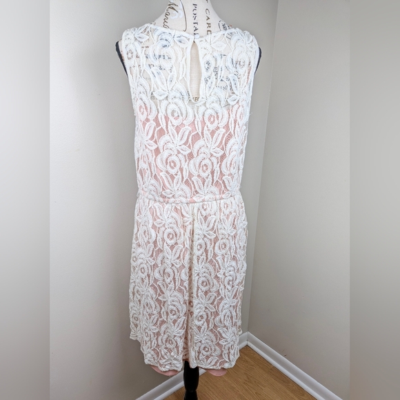 Sienastudio Pink White Lace Overlay Sleeveless Midi Dress Size 14 Soft Girl - Picture 2 of 9